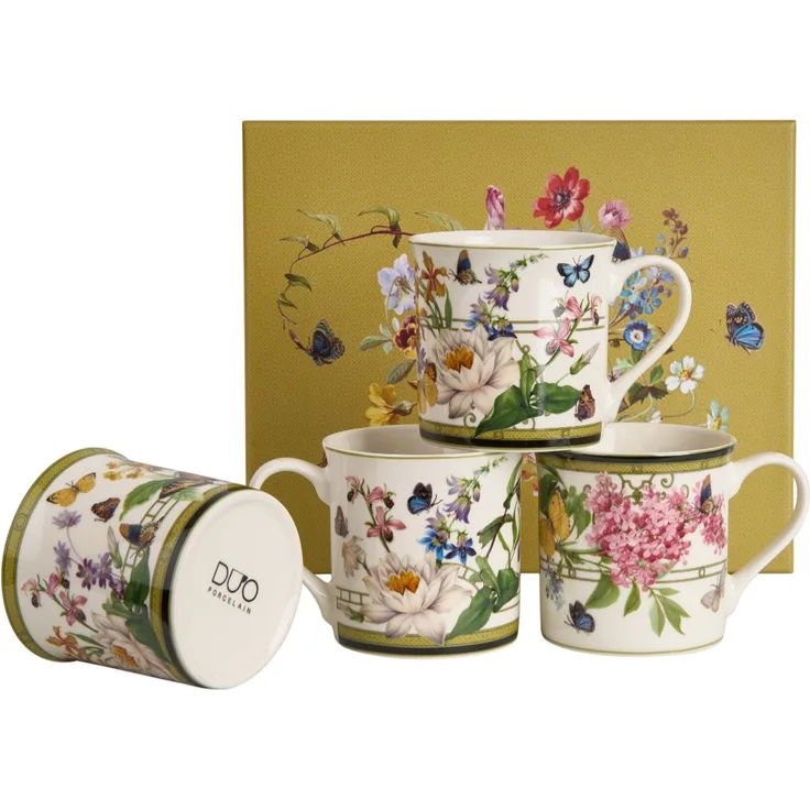 DUO 4er-Set Becher FLORAL RHAPSODY, 400 ml, New Bone China Porzellan, in Geschenkbox
