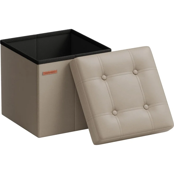 Songmics Sitzhocker 38 cm, Aufbewahrungsbox faltbar, Fußhocker mit Deckel, aus Kunstleder, bis 300 kg belastbar, für Eingang, Wohnzimmer, Schlafzimmer, kamelbraun LSF030K13 – Bild 1
