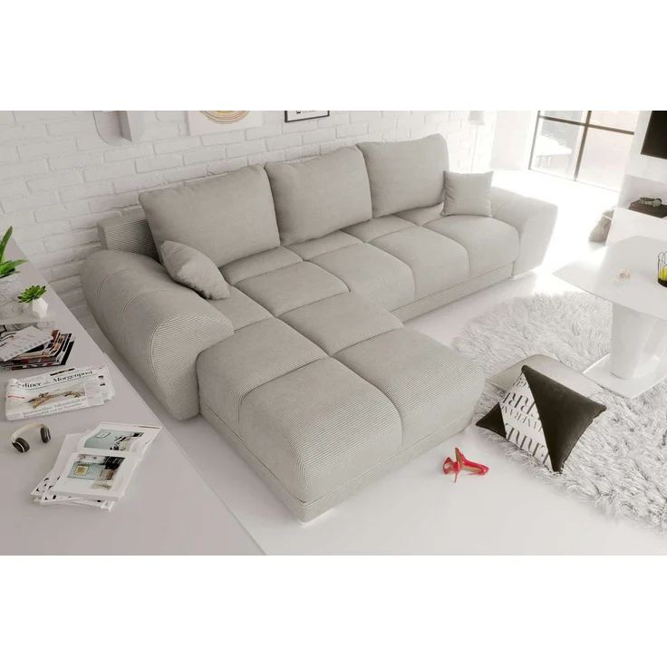 99rooms Antalya Ecksofa Cordstoff POSO Greige Links mit Schlaffunktion – Bild 1