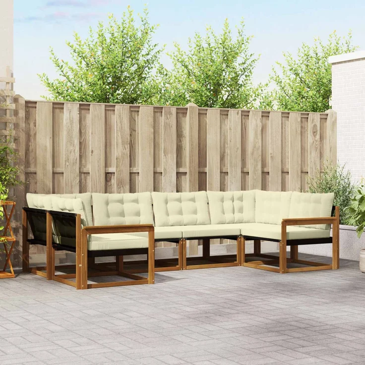 vidaXL Outdoor-Sofagarnitur 6 stk. 6-Sitzer Natur und Creme 3369785 – Bild 1