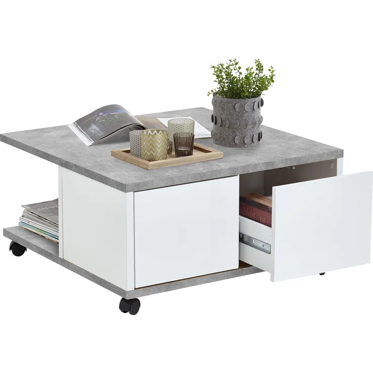 Couchtisch >TWIN 1< in Beton LA-weiß Edelglanz - 70x36x70cm (BxHxT)