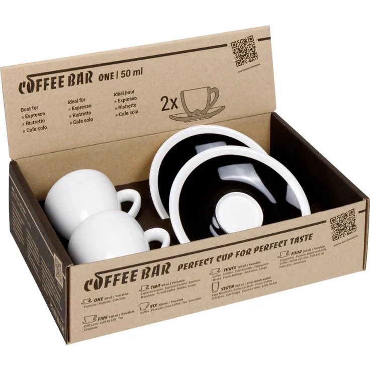 KÖNITZ 2er Set Coffee Bar ONE Espressotasse mit Untertasse 50 ml Black & White im Geschenkkarton – Bild 4