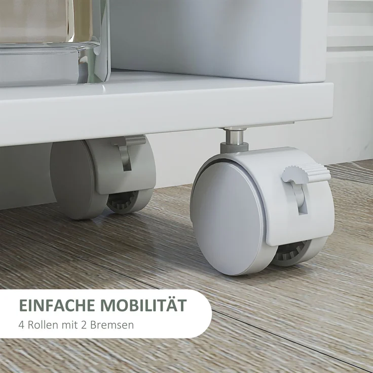 Multifunktionsregal mit Rollen, schmale Bauweise, 4 Fächer, 45x15x91 cm, Weiß--Weiß--45x15x91cm--YOUDENOVA – Bild 7