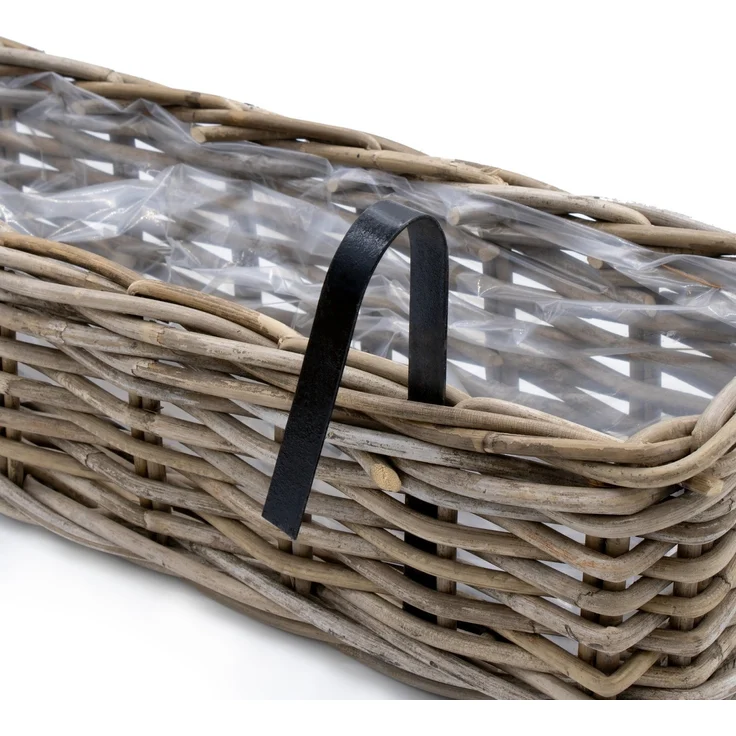Spetebo Balkonkasten Rattan Balkonkasten natur (Set, 2 St, Holz Blumenkasten), Weide Pflanzkorb mit Halterung – Bild 3