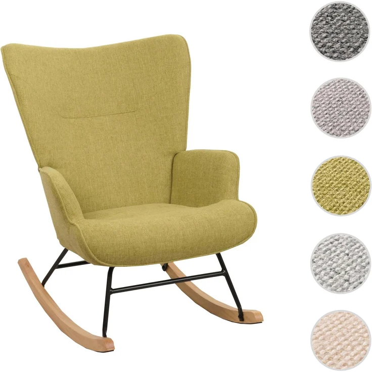 Schaukelstuhl HWC-N14, Schwingstuhl Relaxsessel Fernsehsessel, Massiv-Holz Metall Stoff/Textil 320g/m² ~ grün – Bild 9