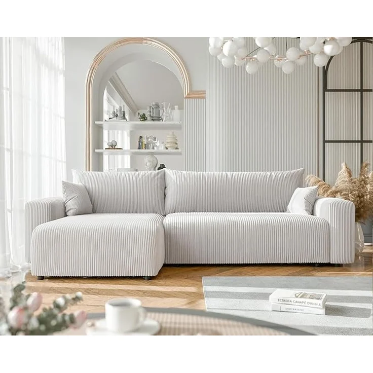 XL-Ecksofa mit Schlaffunktion und Bettkasten, Beige, 278 x 145 cm – Bild 2