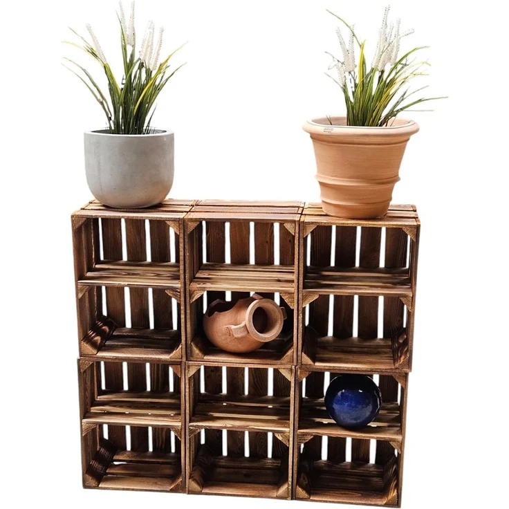 6er Set Holzkisten Weinkisten Obstkiste Klein Geflammt Regal aus Holz 40x30x25cm – Bild 3