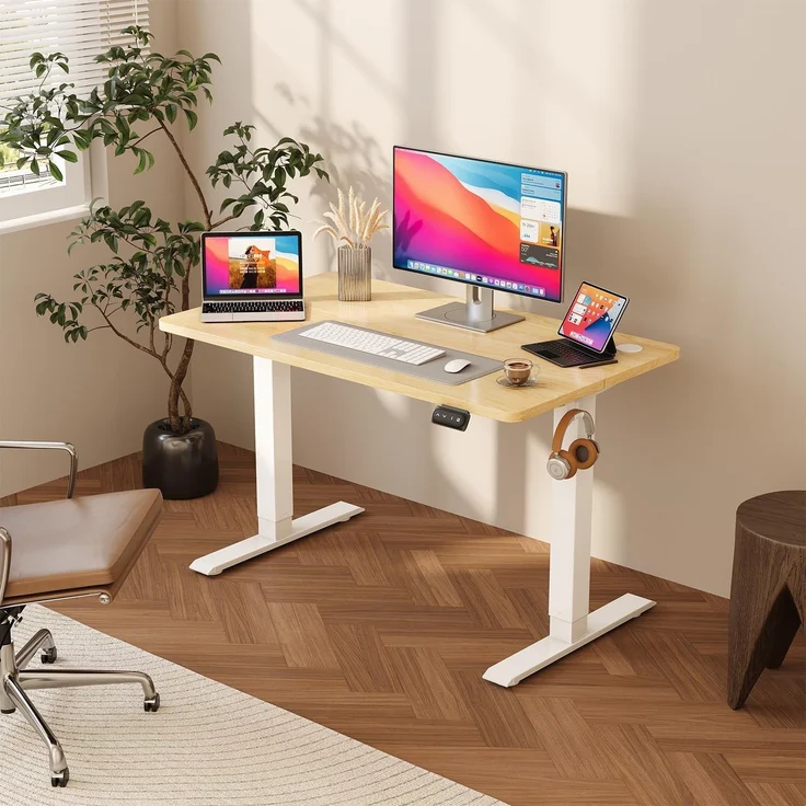 JUMMICO HöHenverstellbarer Schreibtisch Standing Desk Elektrischer Schreibtisch Höhenverstellbar mit Memory-Funktion 100x60 cm,Beige – Bild 2