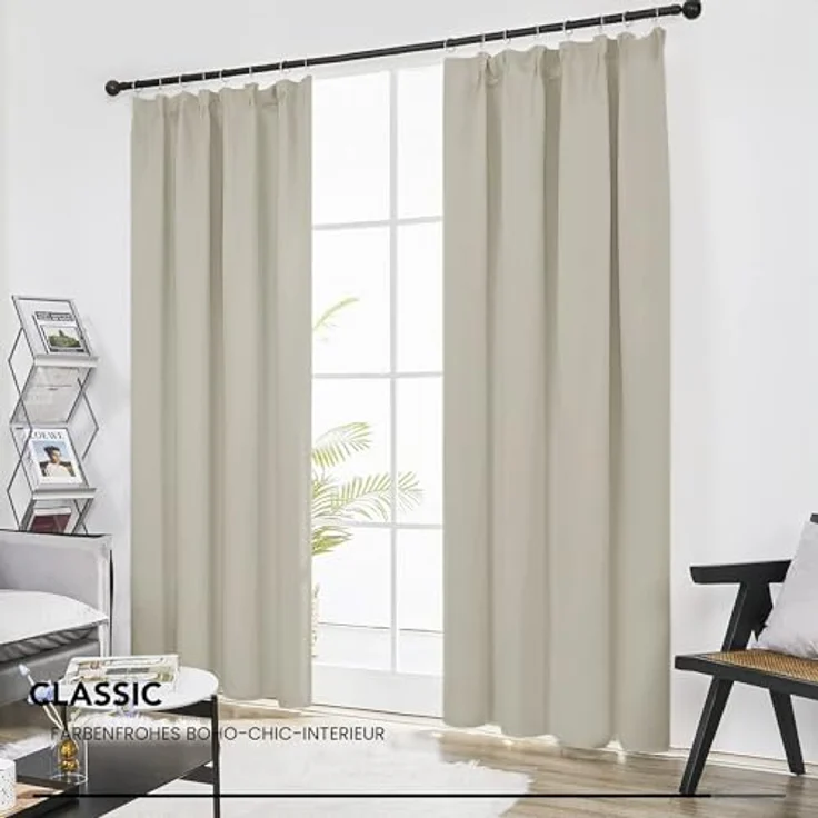 Deconovo Verdunklungsvorhänge mit Kräuselband Blickdicht Gardinen Hellbeige | 2er Set, H 290 x B 140 cm, Gardinen für Schienensystem, Thermogardine, Kinderzimmer Vorhang, für Wohnzimmer, Sichtschutz – Bild 4