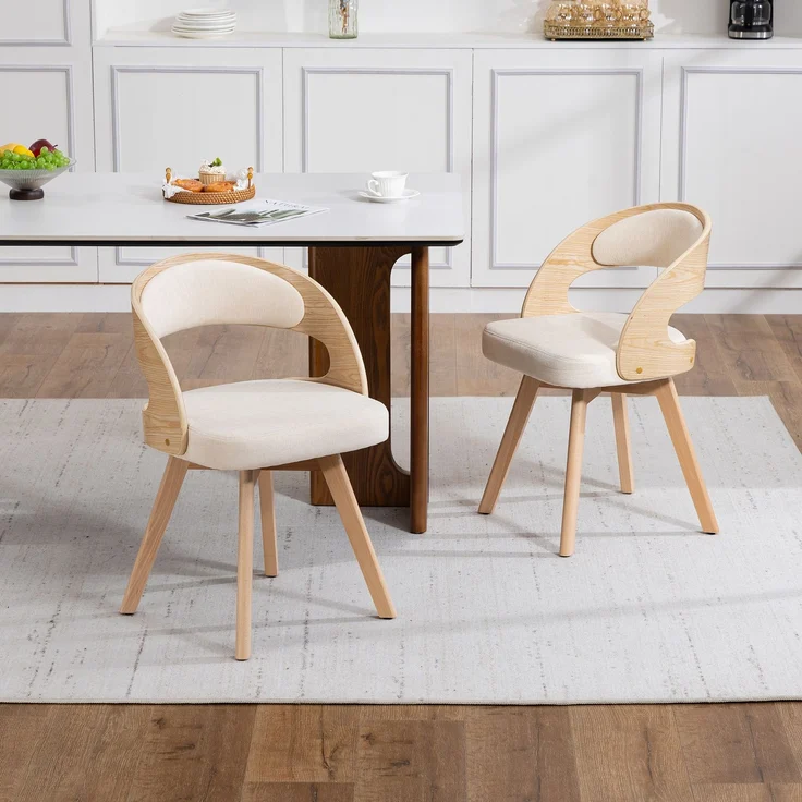 LVHOM Esszimmerstuhl 360° drehbar, 2er Set, Polsterstuhl aus Leinen und Massivholz, Küchenstuhl gepolstert, ergonomischer Schalenstuhl mit Armlehne, bis 150 kg – Bild 9