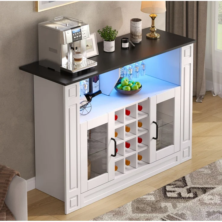 Weinschrank 120 x 35 x 84 cm mit RGB-LED-Beleuchtung und Glastüren – Bild 4