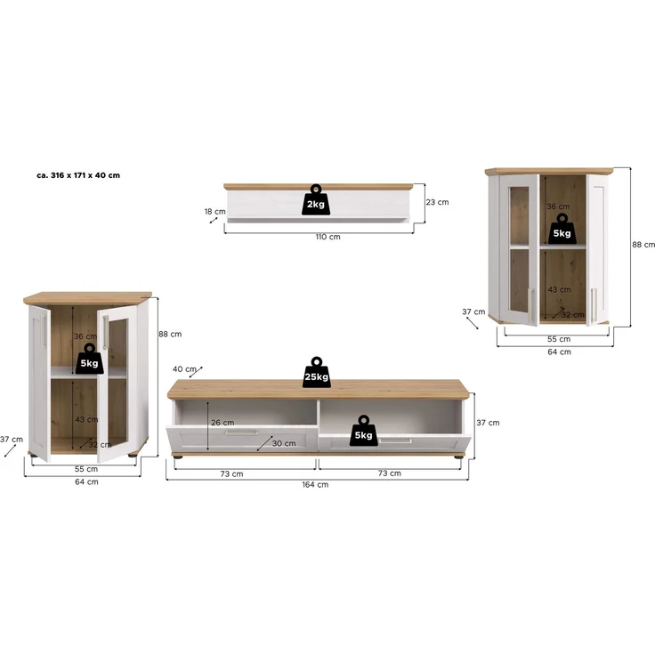 Wohnkombination (B/H/T: 316x161x40 cm) in Sibiu Lärche Nachbildung – Bild 7