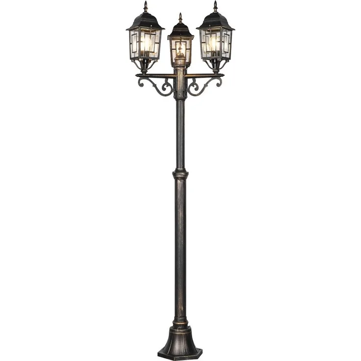 Antike LED Mastleuchte 3-flammig aus Aluminium Rostoptik, Höhe 200cm
