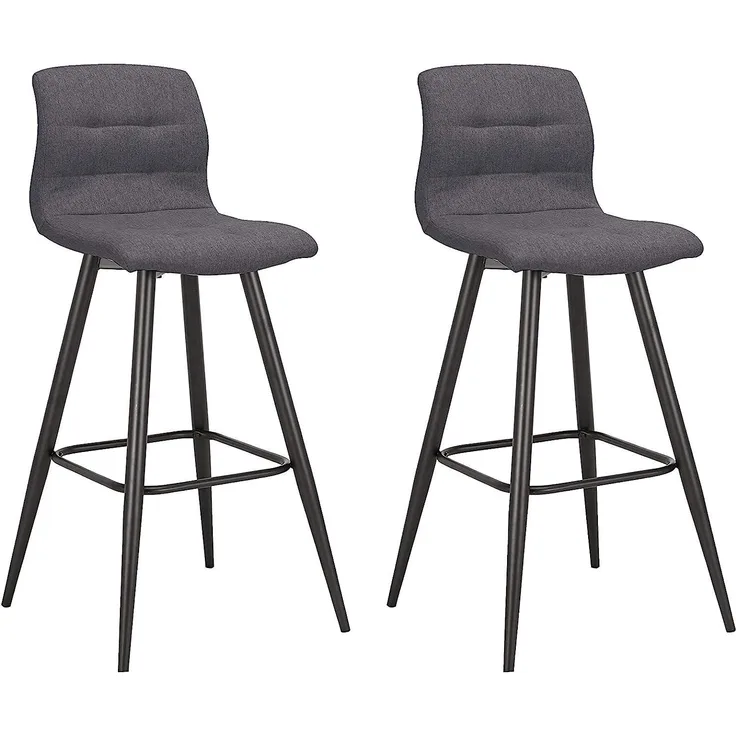 byLIVING Barhocker 2er Set SIMONE / Moderner Barhocker in Webstoff anthrazit / mit Rückenlehne / Gestell pulverbeschichtet in schwarz / B 42, H 103, T 51 cm, Grau