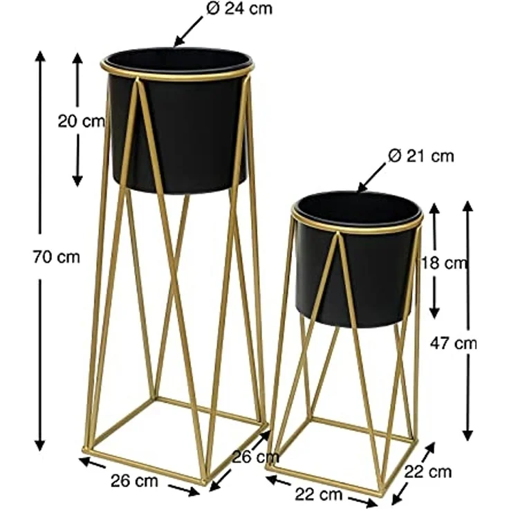 DanDiBo Blumenhocker mit Topf Metall Gold Schwarz 2er Set Blumenständer 96046 Blumensäule Modern Pflanzenständer Pflanzenhocker – Bild 2