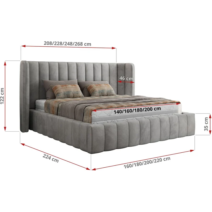 Polsterbett GOLETTA CLASSIC 140 x 200 cm mit gepolstertem Kopfteil, stabilem Bettrahmen, Lattenrost und Bettkasten mit Gasdruckfedern, Doppelbett, zeitloses Design Foam Matratze - Hellgrau Velvet - MIRO LUX – Bild 4