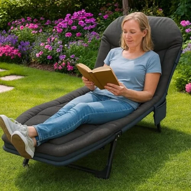 Divit Gartenliege Klappbarer Liegestuhl Sonnenliege gepolstert 200 x 64 x 30 cm GI20 sch – Bild 2