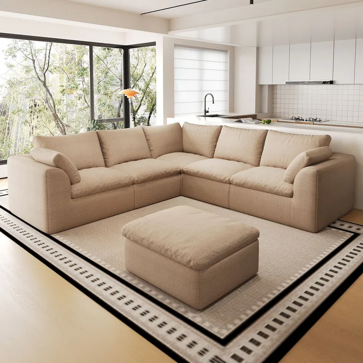 6-Sitzer Wohnlandschaft H 83 x B 245 x T 245 cm mit Leinenbezug in Khaki