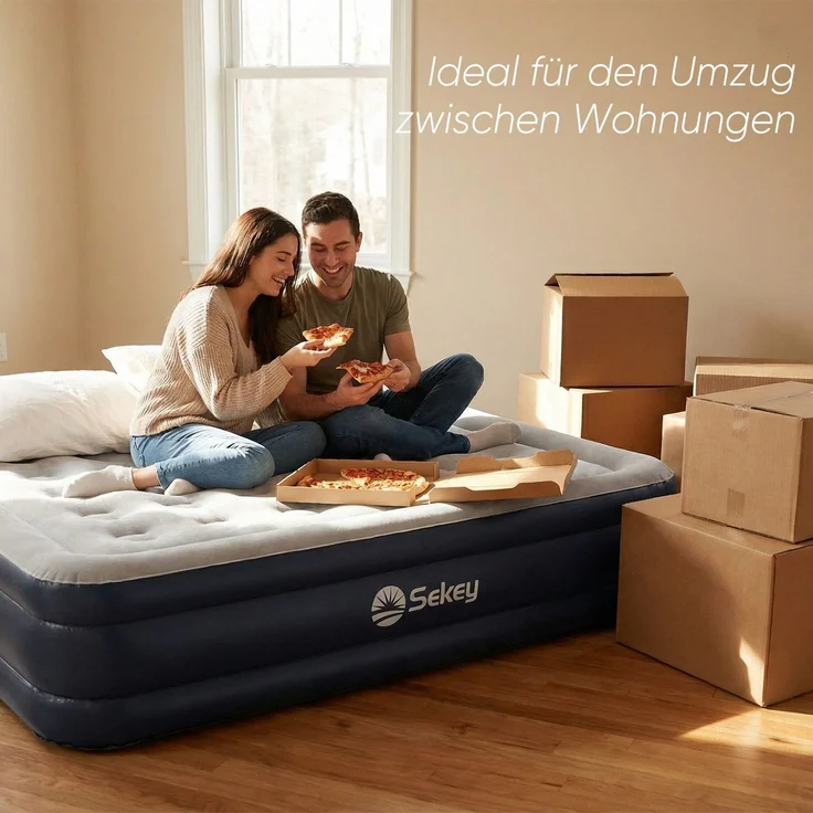 Sekey Luftbett mit integrierter Luftpumpe, Luftmatratze selbstaufblasend 2 Personen, 203 x 152 x 46 cm, blau / grau – Bild 9