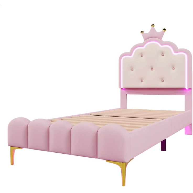Prinzessinnenbett Kinderbett 90x200 rosa mit LED-Ambientebeleuchtung Metallfüße Kunstleder Polsterbett – Bild 8
