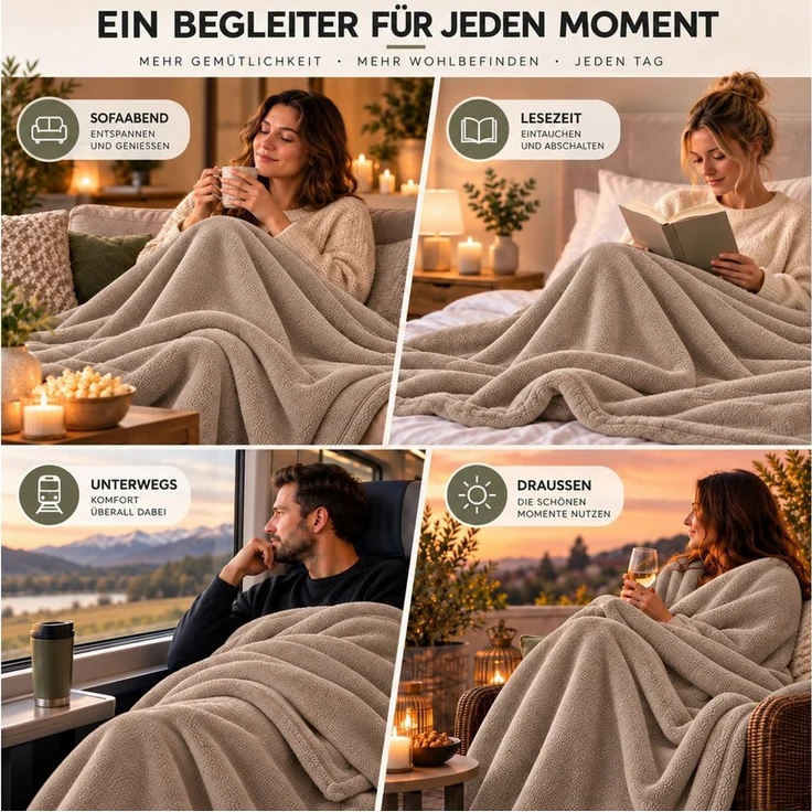 Wohndecke Kuscheldecke 260 g/m², flauschige Wohndecke, Fleecedecke, Oeko-Tex, Komfortec – Bild 3