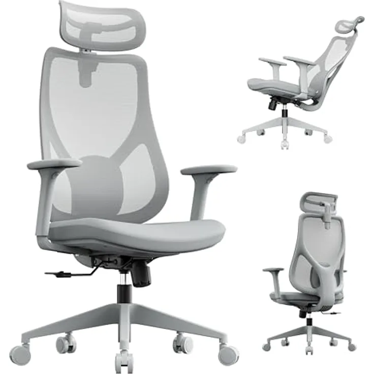 SENSE7 Gaming Stuhl Bürostuhl Ergonomisch Schreibtischstuhl Office Chair Chefsessel Drehstuhl Schreibtischsessel Verstellbar für Home Office Gamer bis 150kg Computerstuhl Bürosessel - MOYO Grau