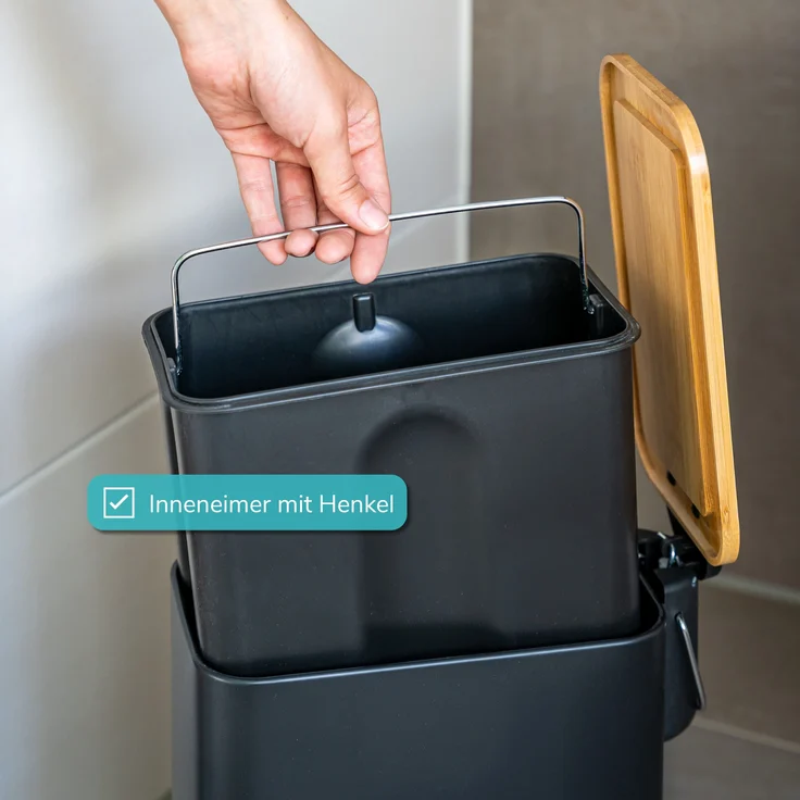 bremermann Kosmetikeimer Abfalleimer mit Bambus-Deckel, Bad-Mülleimer mit Soft-Close, 5 l – Bild 4