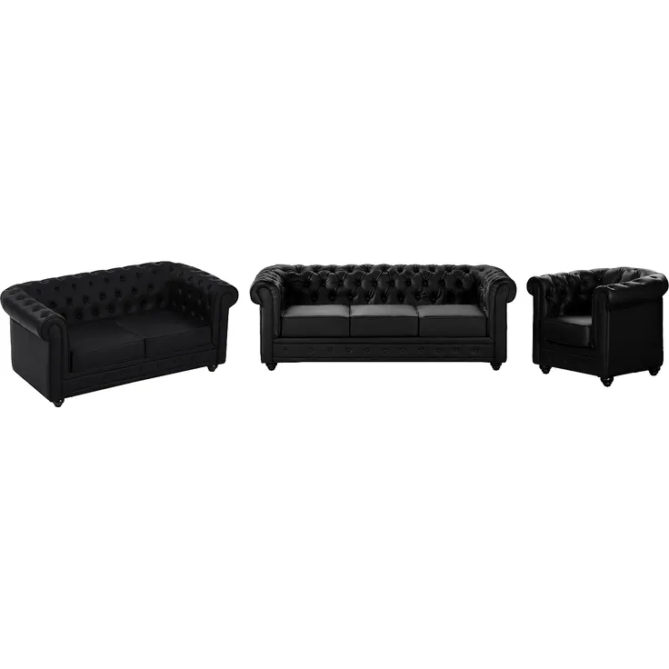 Vente-unique - Sofas 3-Sitzer, 2-Sitzer & Sessel - Kunstleder - Schwarz - CHESTERFIELD