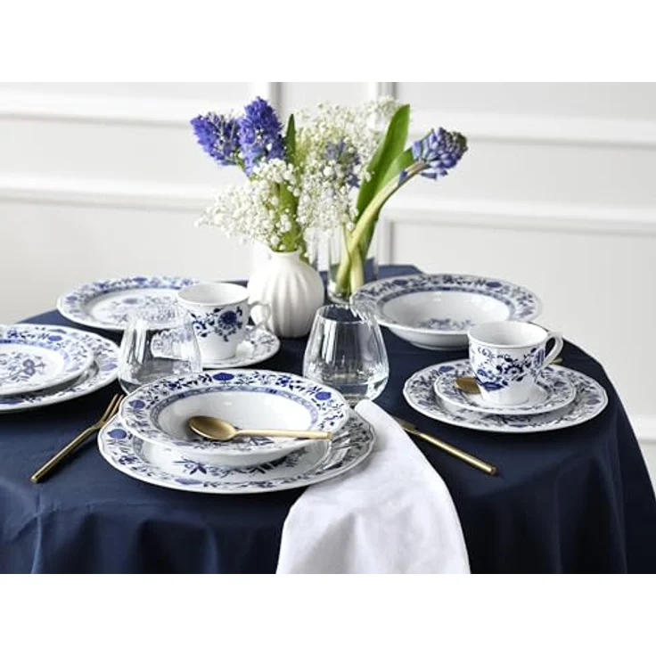 Creatable Kombiservice Flora Zwiebelmuster, 30-teiliges Geschirrset aus Keramik, Blau und Weiß, lebensmittelecht und stapelbar, 200 ml – Bild 4