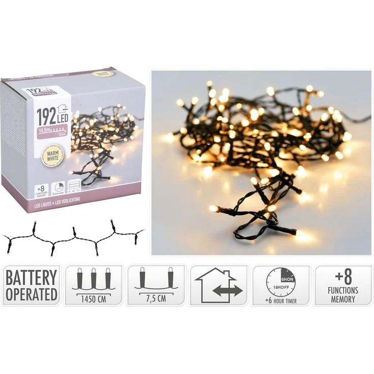 mucHome LED-Lichterkette 1,8-14,5 Meter warmweiß Batterie 8 Funktionen inkl. 6-Std Timer – Bild 4