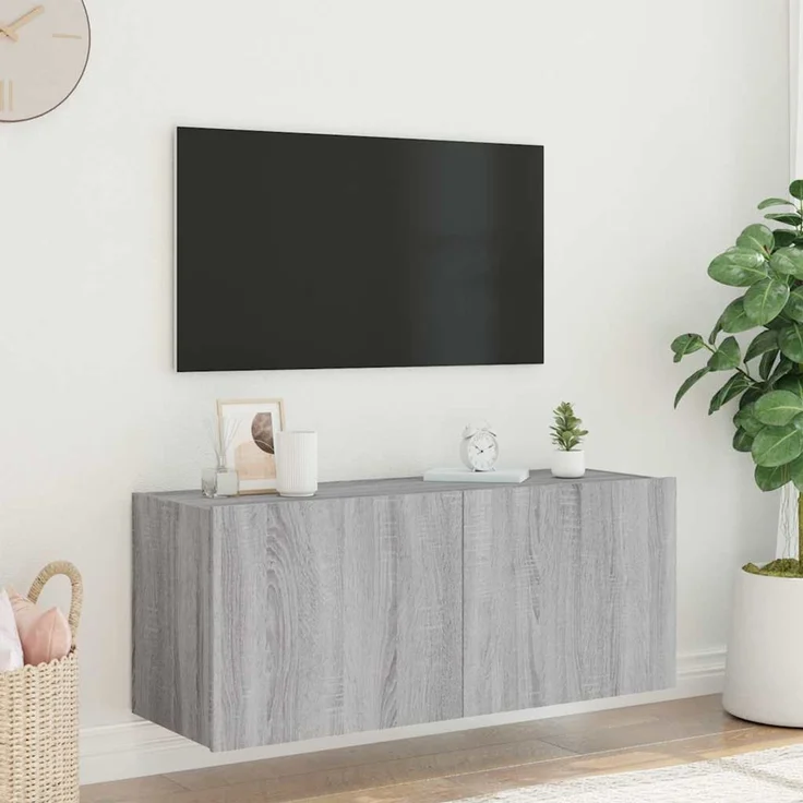TV-Wandschrank, Fernsehschrank mit LED-Leuchten Grau Sonoma 100x35x41 cm – Bild 5