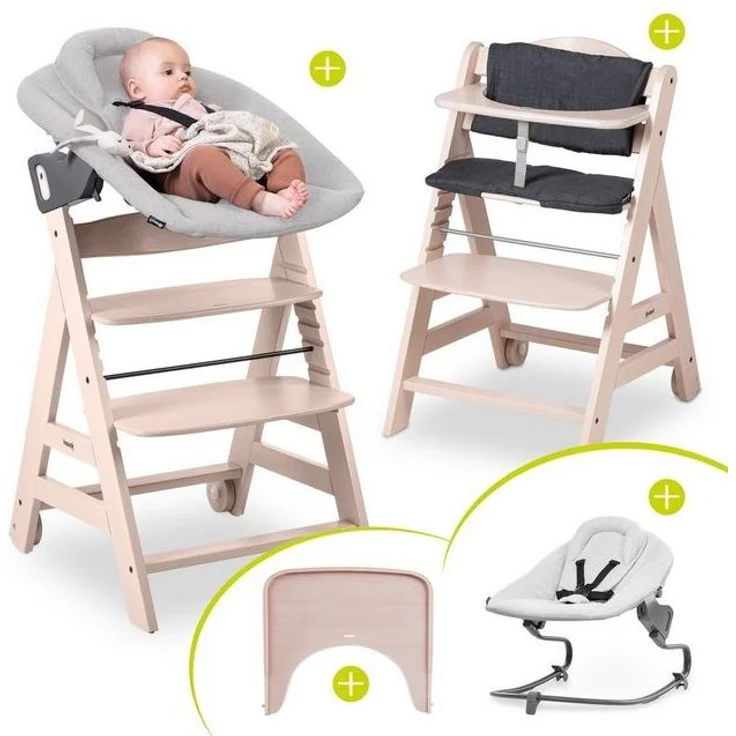 Hauck Hochstuhl Beta Plus Whitewashed - Newborn Set Premium (Set), Babystuhl ab Geburt mit Neugeborenen Aufsatz, Sitzpolster & Essbrett – Bild 4