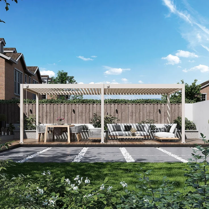 Weide Deluxe Pergola Voll-Aluminium 3,6x7,2m mit Lamellendach freistehend Ivory Sand – Bild 2