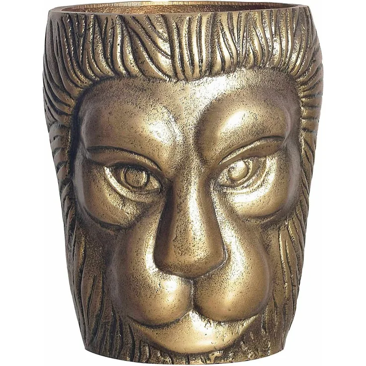 Deko Vase Löwenkopf 21 cm Aluminium Gold Blumenvase Modern Klein