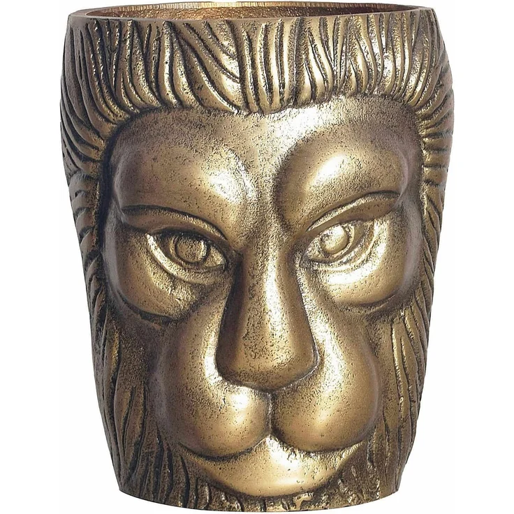 Deko Vase Löwenkopf 21 cm Aluminium Gold Blumenvase Modern Klein – Bild 1