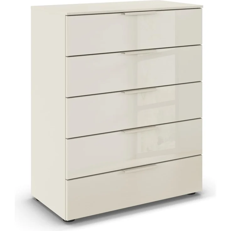 Rauch Möbel Flipp, Kommode für Schlafzimmer, Kinderzimmer, Wohnzimmer, Jugendzimmer, Flur, Garderobe, 5 Schubladen, mit Softclose Funktion, Farbe Glas Beige, Breite 80 cm