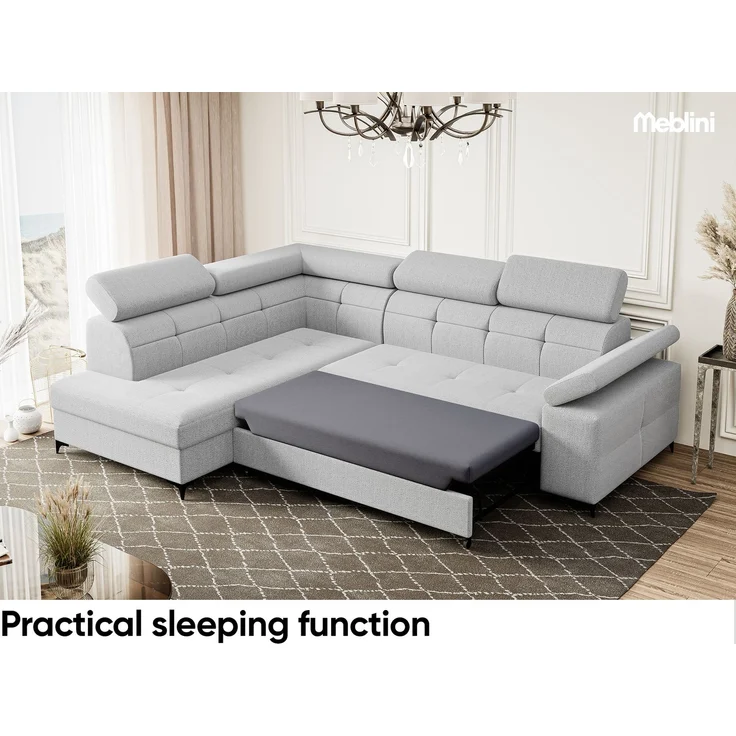 MEBLINI Ecksofa BERGAMO 274x203cm Links - Straciatella Samt Modesto - mit Schlaffunktion und Bettkasten - Höhe 83cm - Sofa mit Relaxfunktion - Couch L-Form - Eckcouch - Wohnlandschaft – Bild 5
