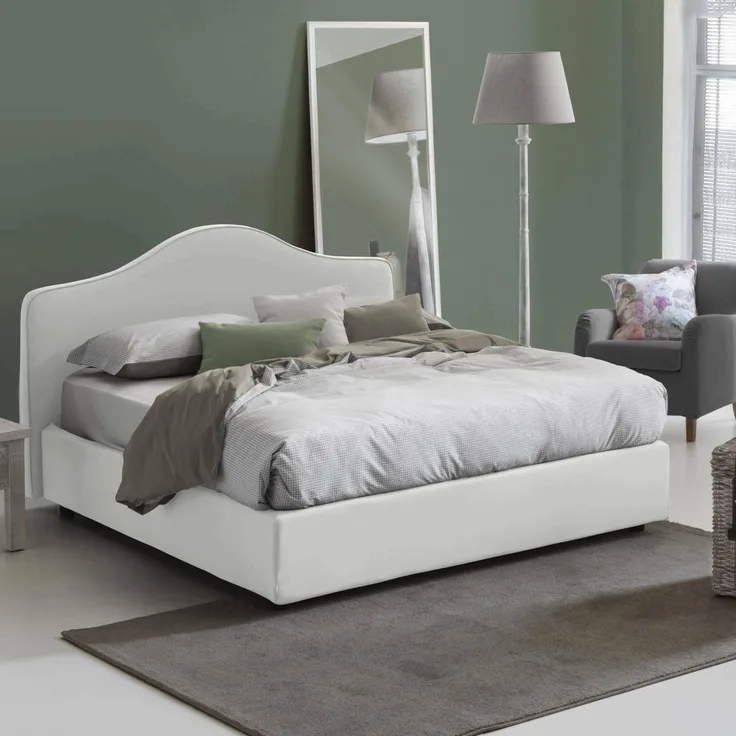 Talamo Italia - Mirta Doppelbett, Bettkasten mit Stoffbezug, 100 % Made in Italy, Öffnung vorne, inklusive Matratze 160x200 cm, Weiß