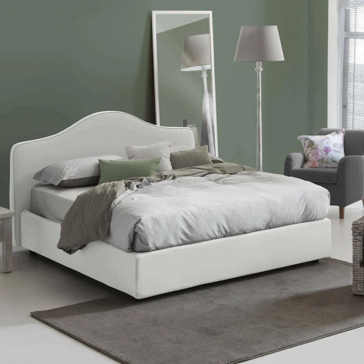 Talamo Italia - Mirta Doppelbett, Bettkasten mit Stoffbezug, 100 % Made in Italy, Öffnung vorne, inklusive Matratze 160x200 cm, Weiß