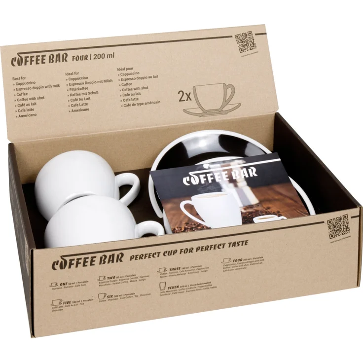 KÖNITZ 2er Set Coffee Bar FOUR Cappuccinotasse mit Untertasse 200 ml Black & White im Geschenkkarton – Bild 3