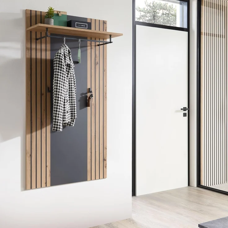 HBZ Garderobenpaneel Lagos in Anthrazit, BxHxT 80x150x28 cm (1 St), Paneel mit 1 Hutablage, 1 Kleiderstange, 2 Kleiderhaken – Bild 2