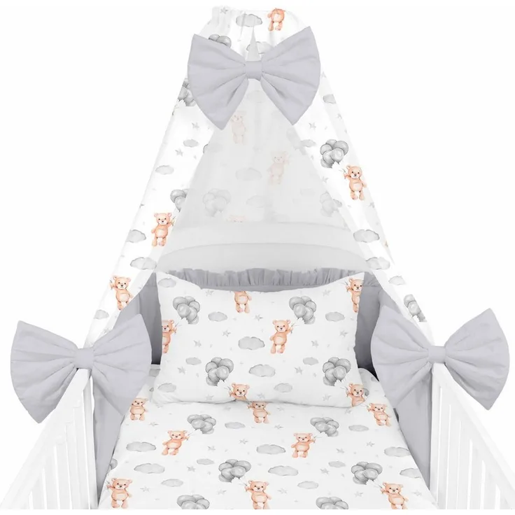 Amilian Babybettwäsche Set 7-teilig - Bettwäsche 100x135 - Kissenbezug 40x60 - mit Himmel, Vollstoffhimmel, 7 teilig, Komplett-Set für Babybett, Gitterbett - Kinderbettwäsche