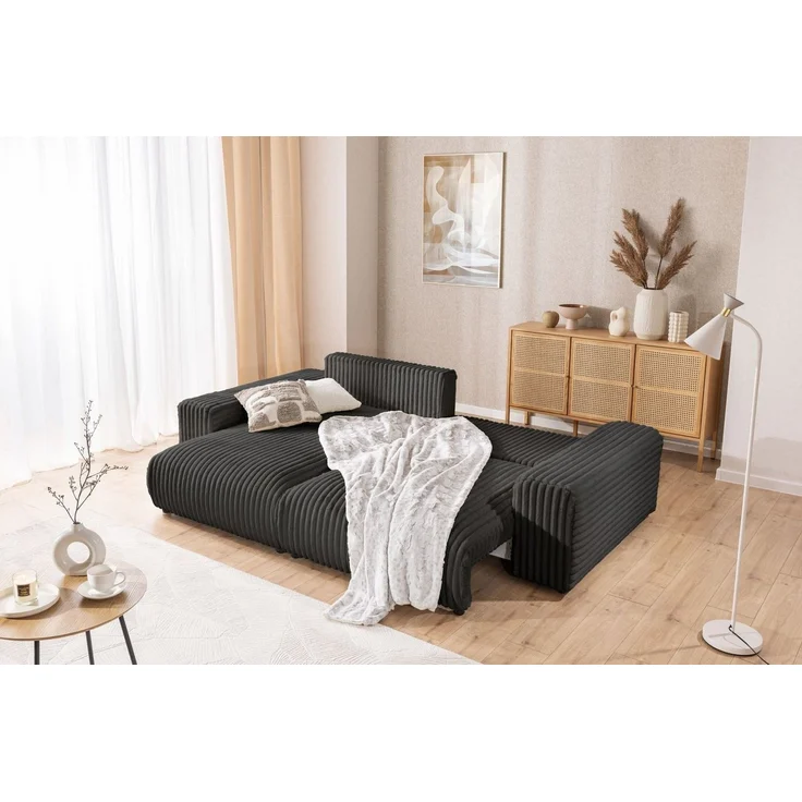 S-Style Möbel Ecksofa Mollis mit Schlaffunktion und Bettkasten aus Plüschcord, mit Wellenfederung – Bild 4