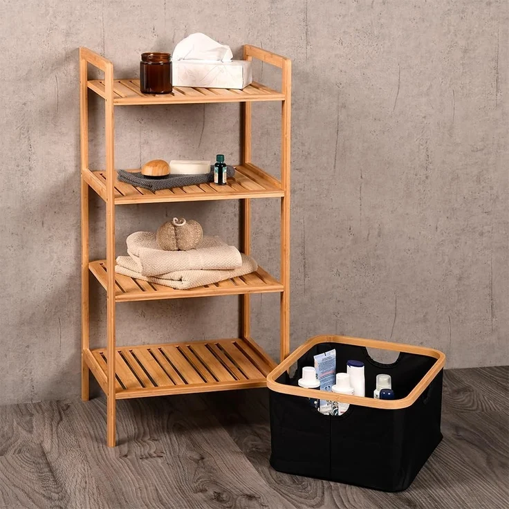 Kesper | Regal mit Korb, Material: Bambus, Polyester, Maße: 44 x 34 x 93,5 cm, Farbe: Braun, Schwarz | 19438 – Bild 2