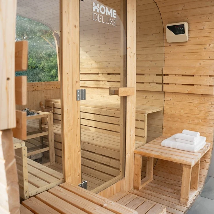 XXL Luxus Outdoor Fasssauna 260x230 cm SET Sauna inkl. 10,5 KW Saunaofen 6 Pers. – Bild 3