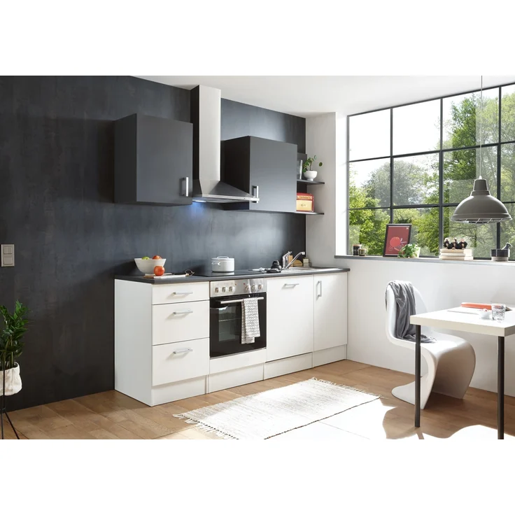 CORNER 220 Moderne Küchenzeile ohne Elektrogeräte in Weiß, Anthrazit - Geräumige Einbauküche mit viel Platz und Stauraum - 220 x 211 x 60 cm (B/H/T) – Bild 2