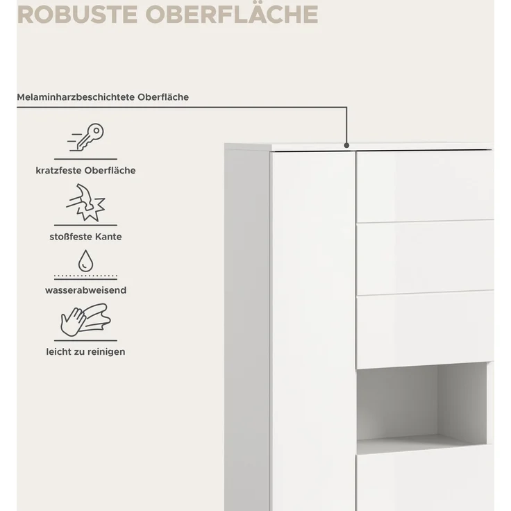 xonox. home Bad Vira X2LA9717 Standschrank Schrank Badschrank in weiß Hochglanz tiefzieh, ca. 60x133x34 cm – Bild 9