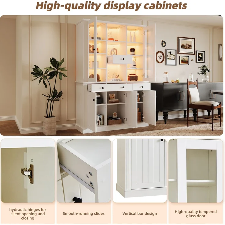 ZUBALIYA Standvitrine mit 4 Schubladen / Vitrinenschränke mit LED, mit schrank mit 4 Schubladen und 5 Türen und großer Schrank mit 21 Ablagefächern, MDF, 119.50 x 40.00 x 180.00 cm, fürs Wohnzimmer – Bild 2