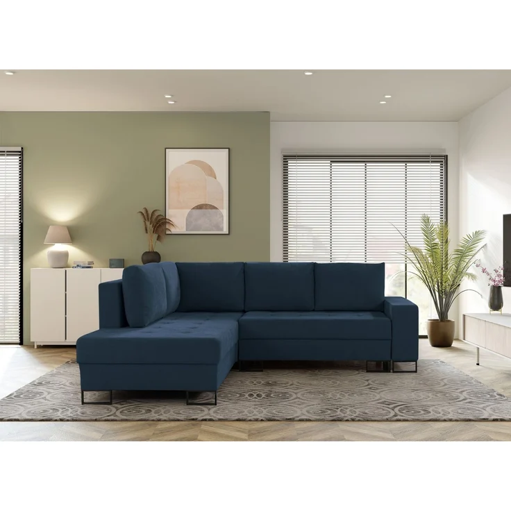 Selsey 'Larelle' Ecksofa mit Schlaffunktion & Bettkasten, Chenille, Ottomane links, Dunkelblau – Bild 2