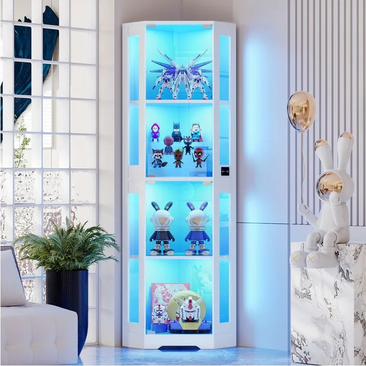 BROTTAR Eckvitrine 4-stöckiger Eckglasanzeigeschrank mit LED -Leuchten (1-St) modernes griffloses Design, 9kg Tragkraft pro Regal